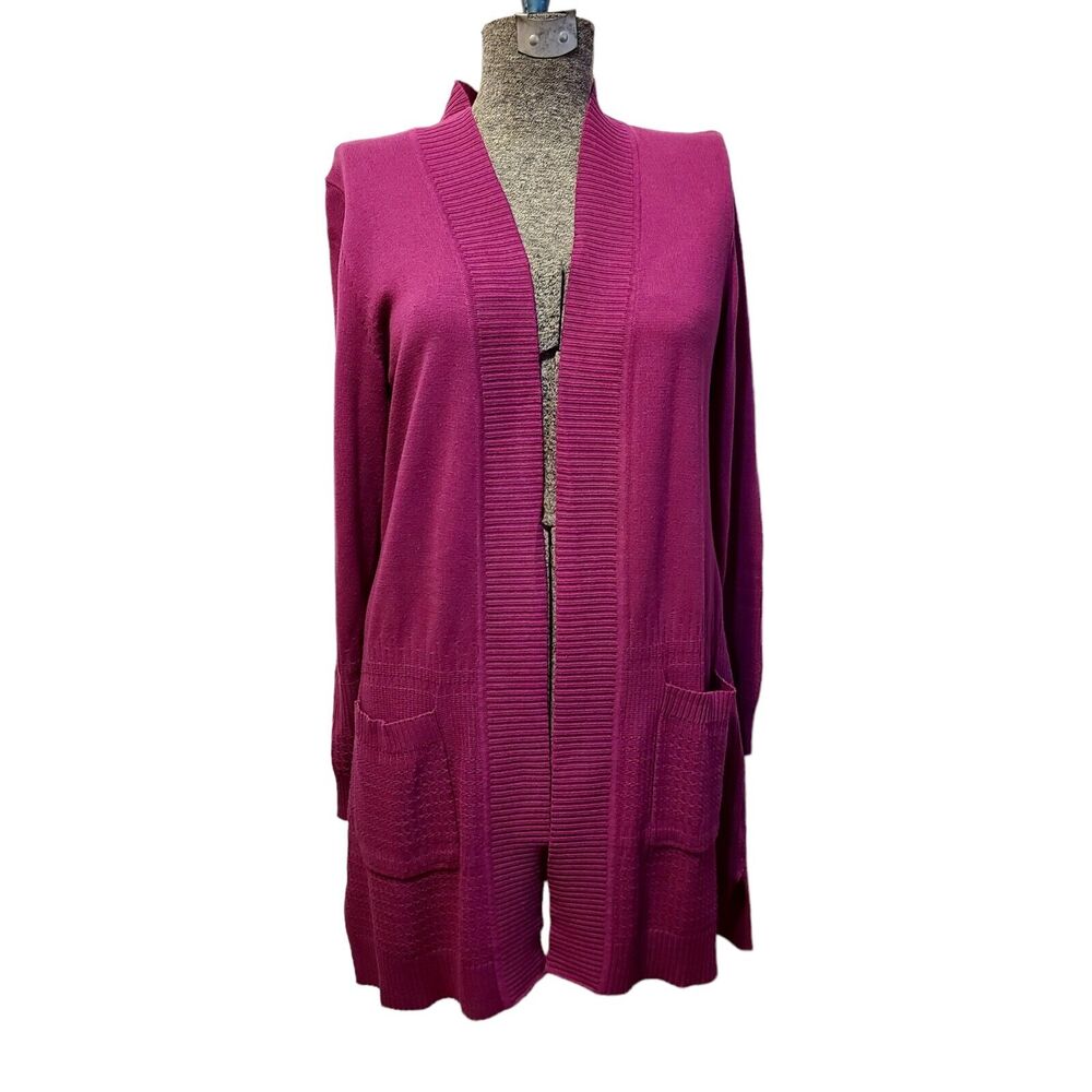Isaac Mizrahi Live! Women's Sweater Open Cardigan NWT Magenta Sz XS Cozy Fall